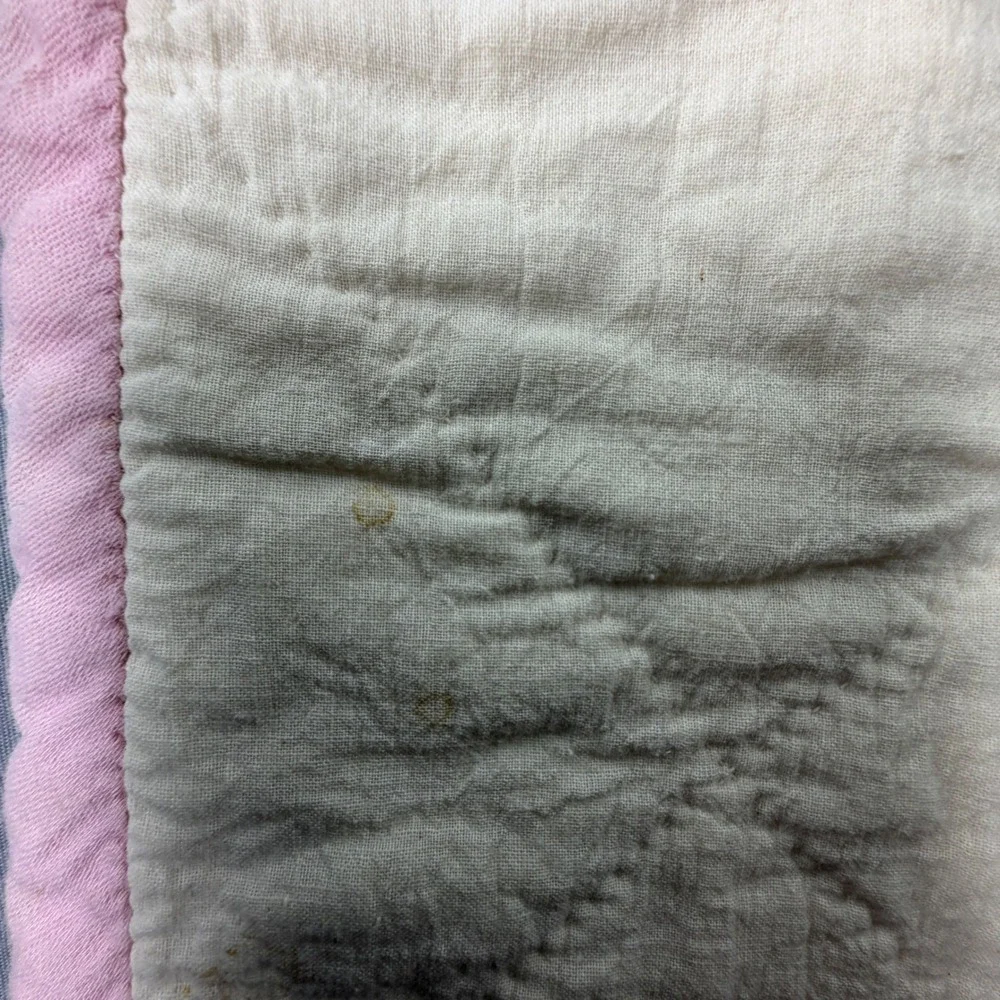 VTG Handmade Baby Quilt Nursery Crib Cream Pink Hand Embroidered Cat Dog 33x42